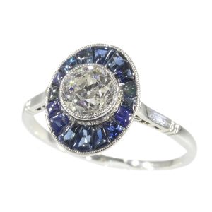 Antique Art Deco Platinum Diamond and Sapphire Engagement Ring