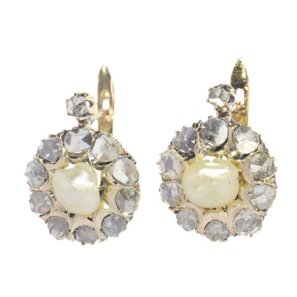 Antique Victorian Pearl and Diamond Cluster Earrings