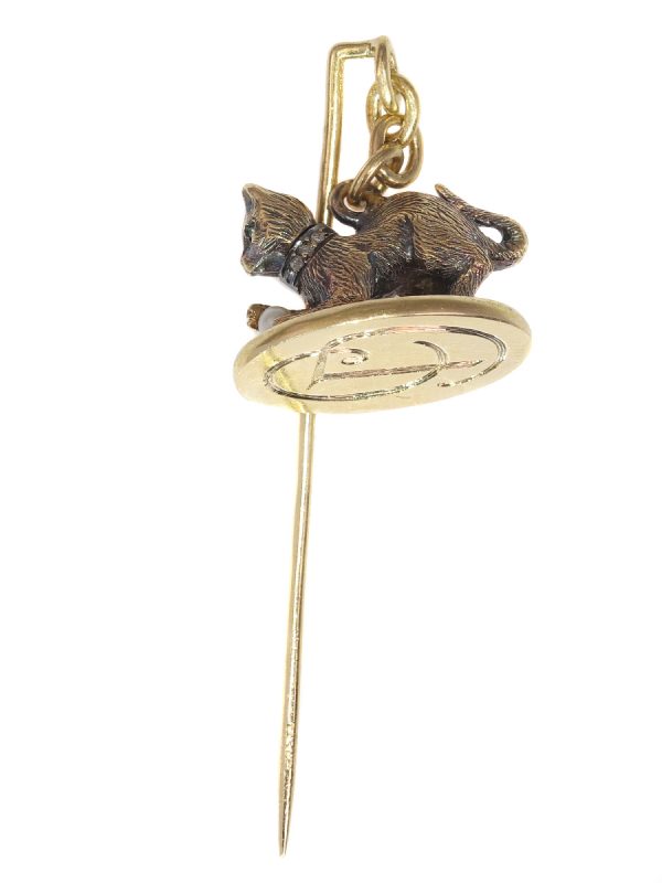 Antique Victorian Gem Set Gold Kitten Seal