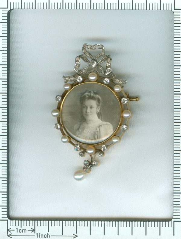Antique Belle Epoque Diamond and Pearl Portrait Brooch