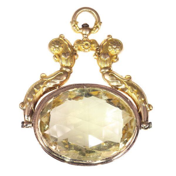 Antique Dutch Gold Chatelaine Pendant with Huge Citrine of Over 100ct