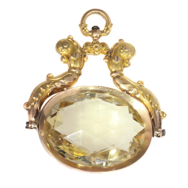 Antique Dutch Gold Chatelaine Pendant with Huge Citrine of Over 100ct