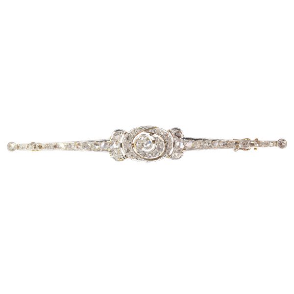 Antique Belle Epoque Rose Cut Diamond Bar Brooch
