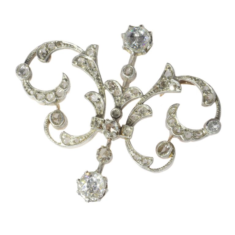 Antique Victorian Rose Cut Diamond Pendant Brooch, 18ct Gold And Silver ...