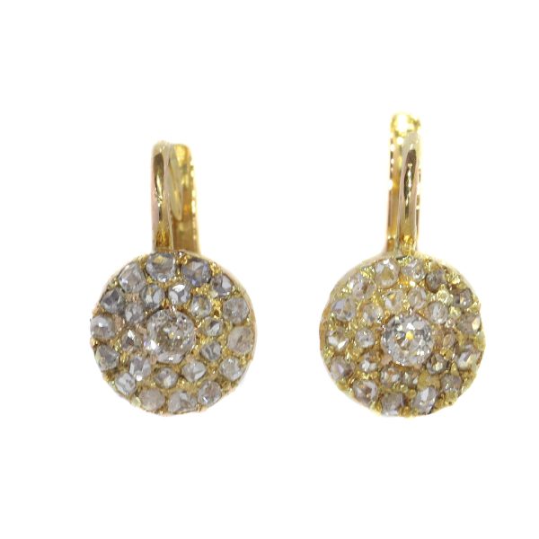Antique Victorian Old Mine Cut Diamond Cluster Drop Earrings