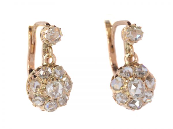 Antique Victorian Rose Cut Diamond Cluster Drop Earrings