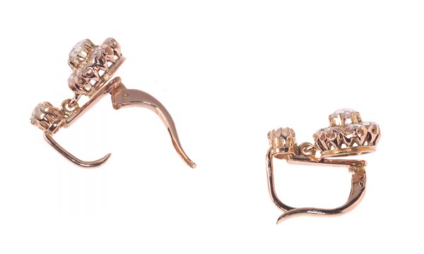 Antique Victorian Rose Cut Diamond Cluster Drop Earrings