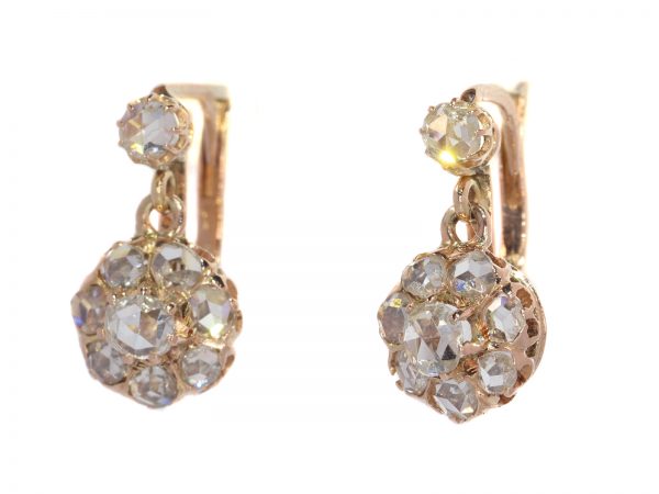 Antique Victorian Rose Cut Diamond Cluster Drop Earrings