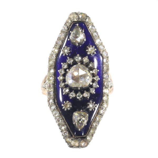 Antique Victorian Rose Cut Diamond and Enamel Ring