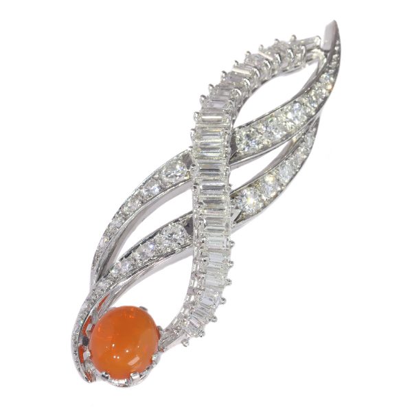 vintage 1960's burning flame pendant with fire opal and diamonds