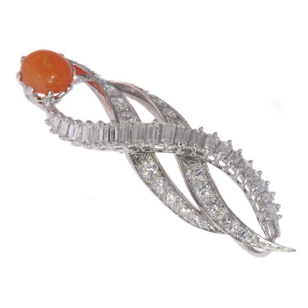 vintage 1960's burning flame pendant with fire opal and diamonds