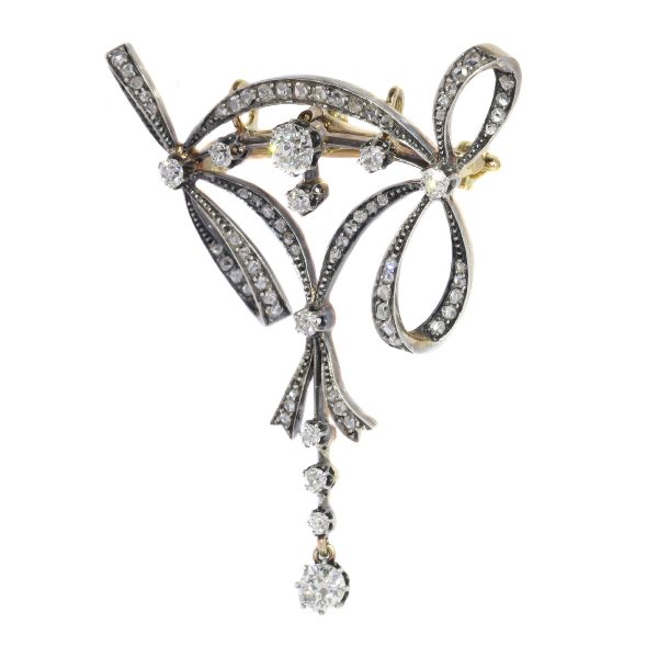 Elegant Antique Belle Epoque Diamond Pendant Brooch
