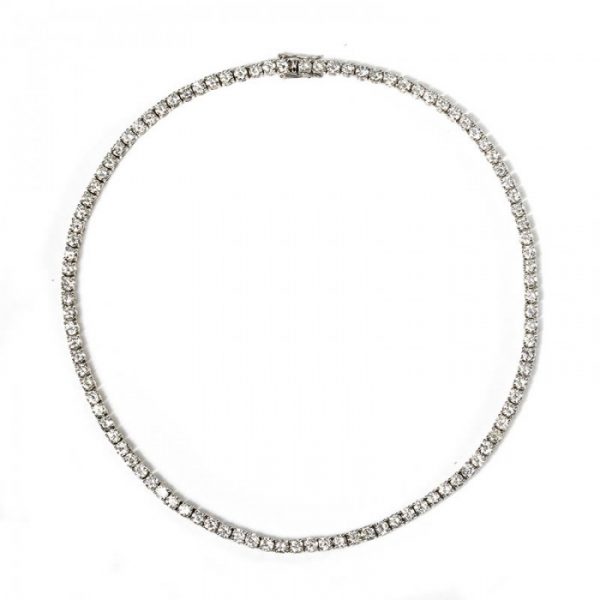 Contemporary Diamond Riviere Necklace, 18.30 carat total, comprising of one-hundred and two round brilliant-cut diamonds, graduating from 0.12ct-0.20ct, each individually claw set in 18ct white gold. Colour G-H colour, SI clarity