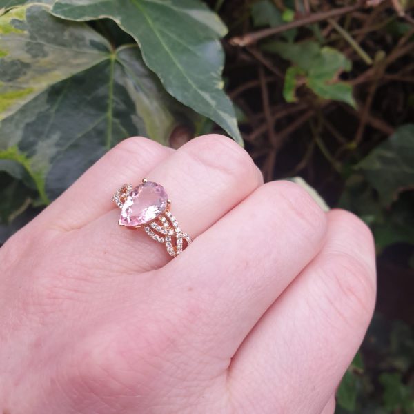 1.75ct Pear Cut Morganite and Diamond Cluster Dress Ring in 18ct Rose Gold