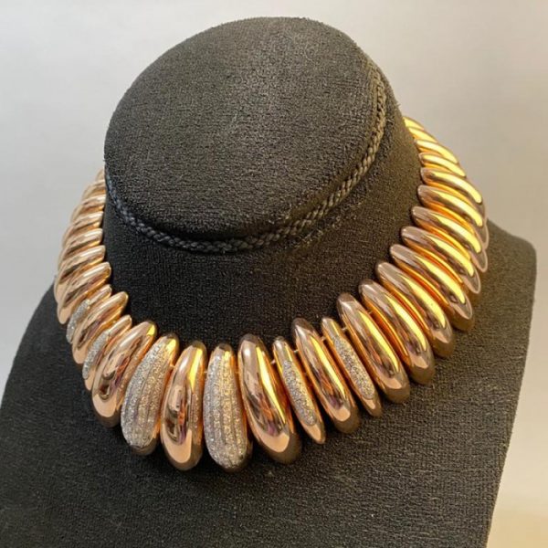 Vintage 1960s Diamond and 18ct Yellow Gold Collar Necklace