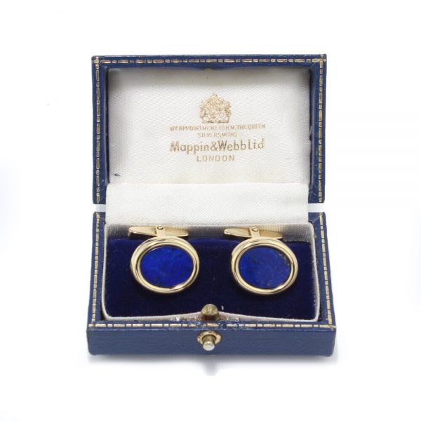 Mappin and Webb Lapis Lazuli 18ct Yellow Gold Cufflinks in Box