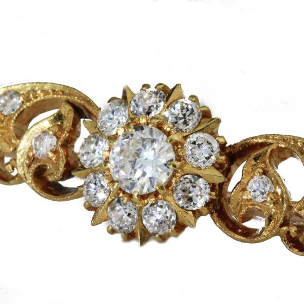 Vintage 1970s Diamond Floral Cluster Bar Brooch, 2.55 carats