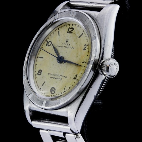 Rare Vintage Rolex Oyster Perpetual Bubbleback 3372 Automatic Chronometer Watch, on steel bracelet strap, Circa 1938