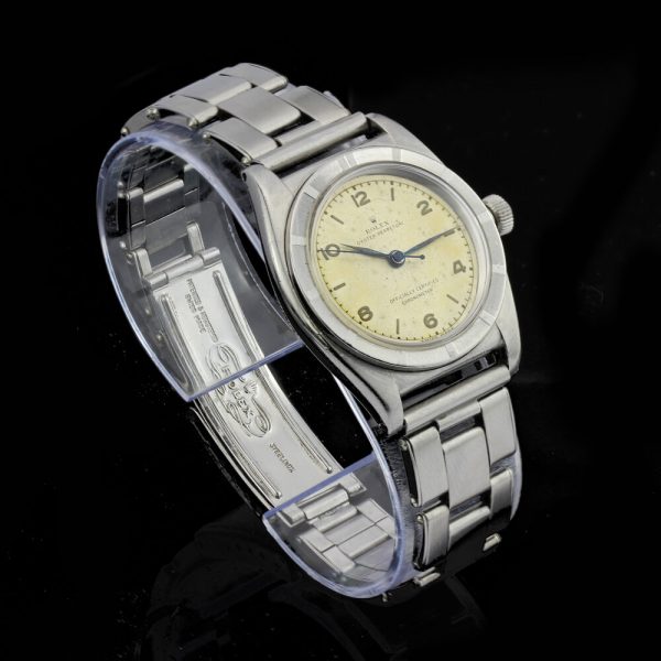 Rare Vintage Rolex Oyster Perpetual Bubbleback 3372 Automatic Chronometer Watch, on steel bracelet strap, Circa 1938