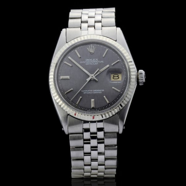 Vintage Rolex Oyster Perpetual 1603 Datejust with Rare Grey Dial, 36mm automatic with baton hour markers and slow set date, Circa 1970s