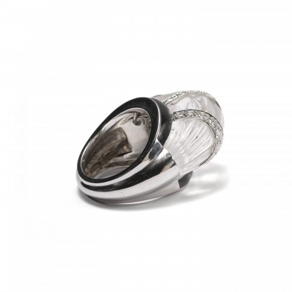 Vintage David Webb Rock Crystal, Diamond and Enamel Bombe Cocktail Ring, in platinum and 14ct white gold, Signed, Circa 1980
