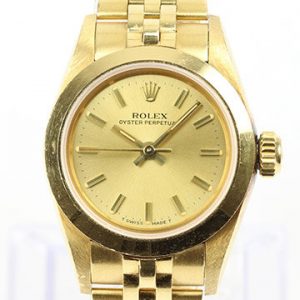 Vintage Rolex Lady Oyster Perpetual 18ct Yellow Gold 24mm Automatic Watch, ref 67188, champagne index dial, 18ct yellow gold Jubilee bracelet with 18ct fold over clasp, Circa 1986