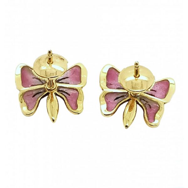 Pink Plique-a-Jour Enamel and Diamond Butterfly Earrings in 18ct yellow gold