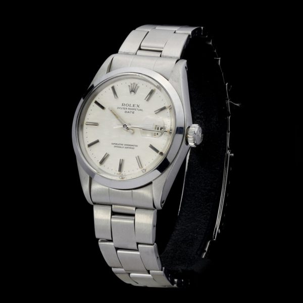 Vintage Rolex Oyster Perpetual Date 1500 Stainless Steel 34mm Automatic Chronometer Watch with smooth bezel, Circa 1980s