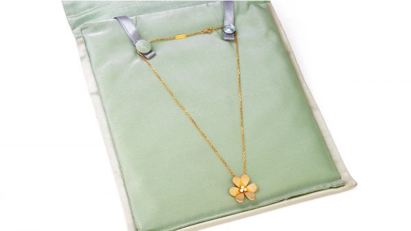 Van Cleef and Arpels Diamond and 18ct Yellow Gold Flower Pendant Necklace, in original pouch