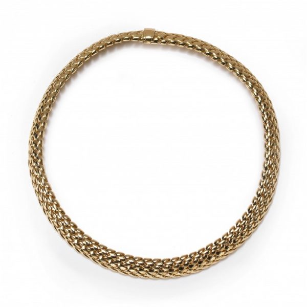 Tiffany and Co Vannerie 18ct Yellow Gold Necklace; comprised of a domed lattice design, with a folding clasp, Signed, Circa 1995