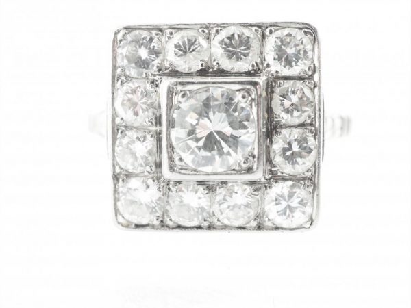 Antique Art Deco 1.30ct Diamond Square Cluster Ring