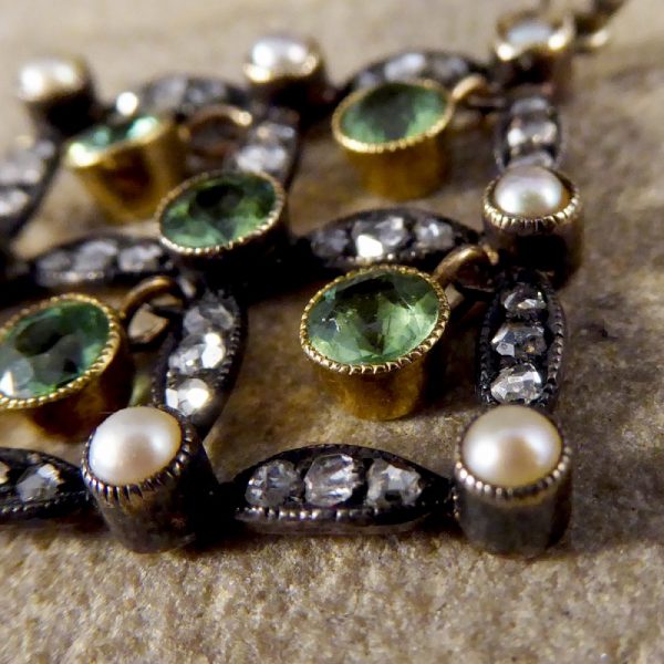 Antique Edwardian Peridot Pearl and Diamond Pendant
