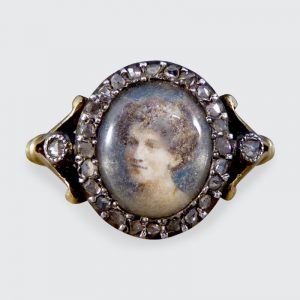 Antique Edwardian Portrait Ring with Rose Cut Diamonds