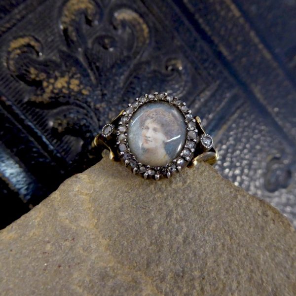 Antique Edwardian Portrait Ring with Rose Cut Diamonds