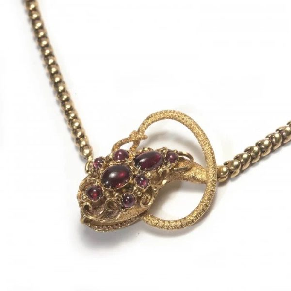Antique Victorian Garnet 15ct Gold Snake Necklace-