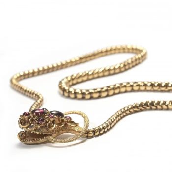 Antique Victorian Garnet 15ct Gold Snake Necklace - Jewellery Discovery