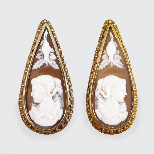 Antique Victorian Shell Cameo 15ct Gold Pendant Earrings