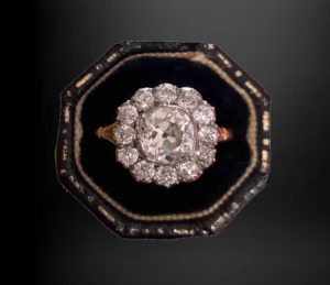 Cushion Cut Diamond Cluster Ring Georgian Style Cut Down Setting 2.51 carats