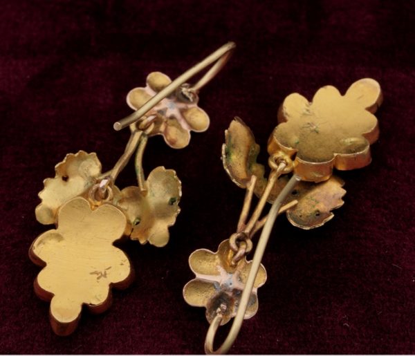 Antique Garnet 18ct Gold Carved Grape Earrings, Brooch Demi Parure
