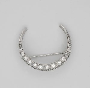 Vintage 1.60ct Brilliant Cut Diamond Crescent Moon Brooch/Pendant