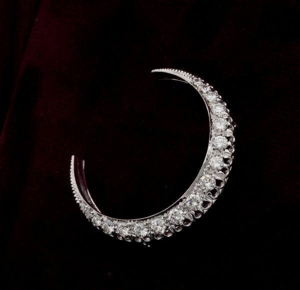 Vintage 1.60ct Brilliant Cut Diamond Crescent Moon Brooch/Pendant