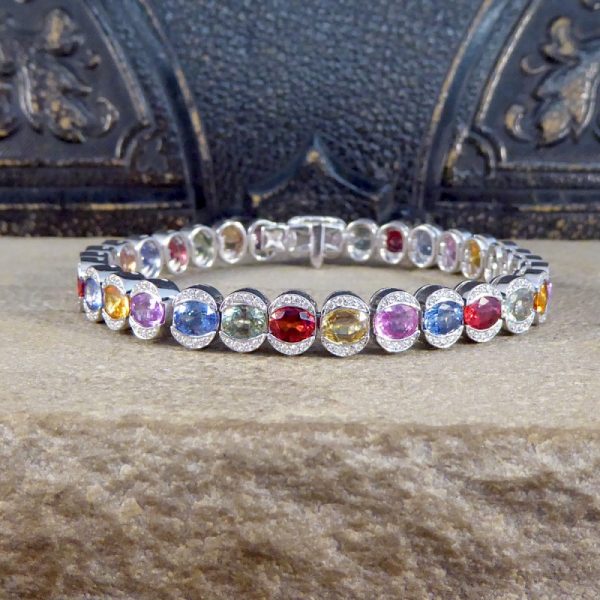 Multi-Coloured 17.60ct Sapphire and Diamond Bracelet