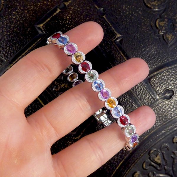 Multi-Coloured 17.60ct Sapphire and Diamond Bracelet