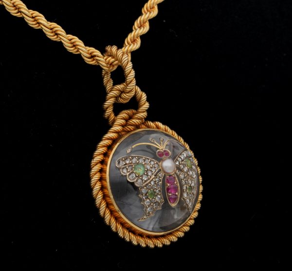 Antique Victorian French Rock Crystal Diamond Pearl Rare Locket Pendant