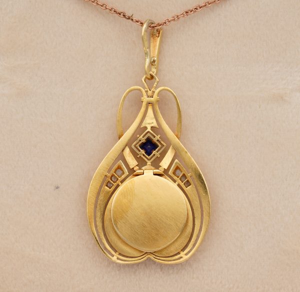 Distinctive Antique Art Nouveau Sapphire and Diamond 18ct Gold Locket