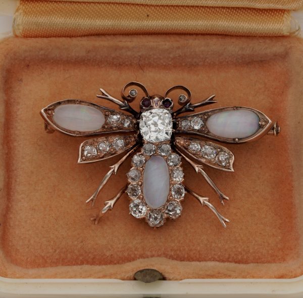 Antique Victorian Bee Brooch Bug jewellery Opal diamond gold