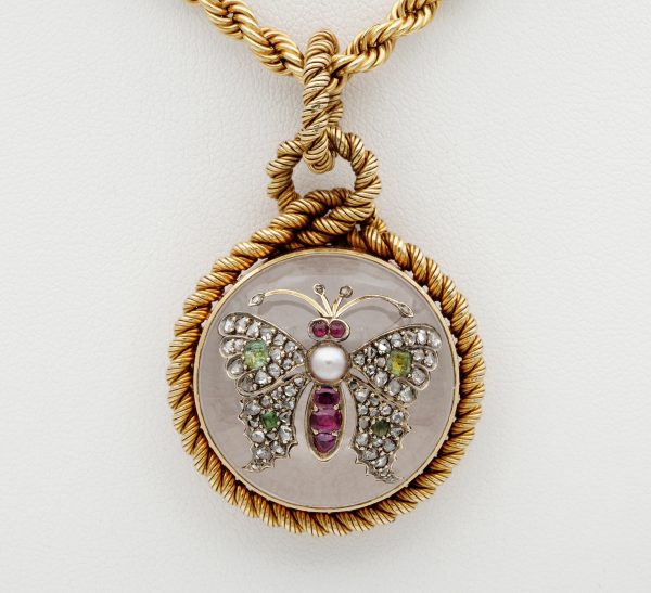 Antique Victorian French Rock Crystal Diamond Pearl Rare Locket Pendant