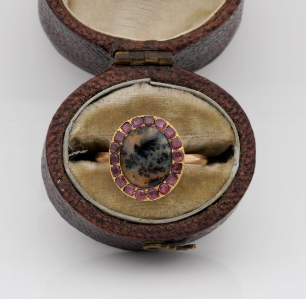 Antique Georgian Dendritic Agate and Garnet Cluster Ring