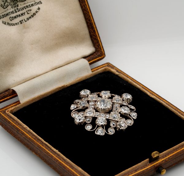 Antique Victorian 4ct Old Mine Cut Diamond Pendant Brooch