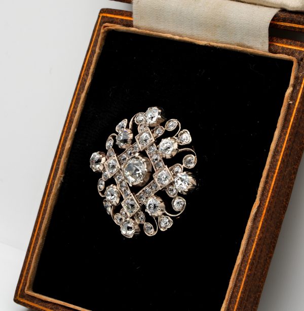 Antique Victorian 4ct Old Mine Cut Diamond Pendant Brooch